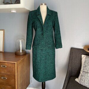 Vintage 60’s Lilli Ann Tweed Jacket & Skirt Suit Green Black Size S/M